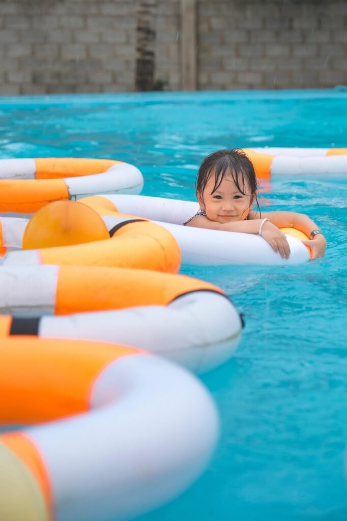 swim, child, pool, outdoors, summer, nature, vacation, kid